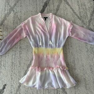 Aqua Pastel Tie-Dye Dress with Ruffle Hem